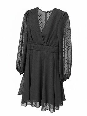Double Crazy Black Swiss Dot Long Sleeve Mini Dress Size Medium Sheer Sleeve